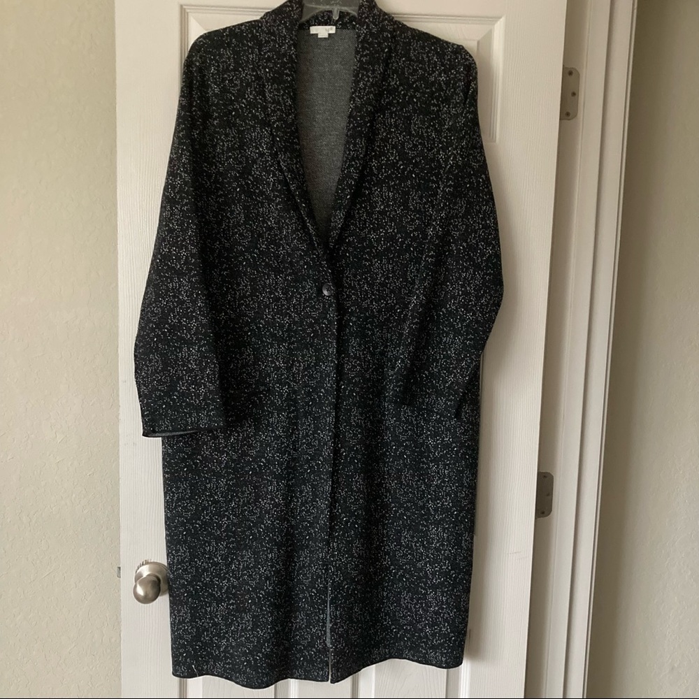 JJill long cardigan sweater black with white & grey dots - XL